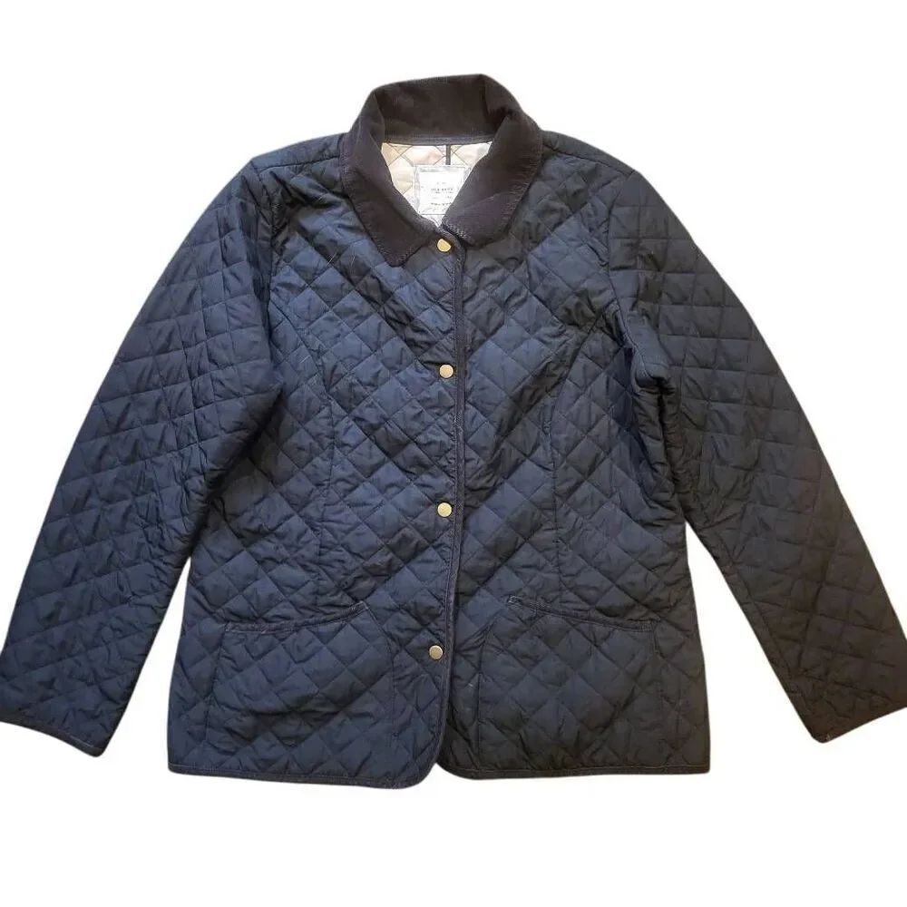 Vintage Y2K Old Navy Jacket Women's ZL Black Quilted Barn Chore Corduroy Trim